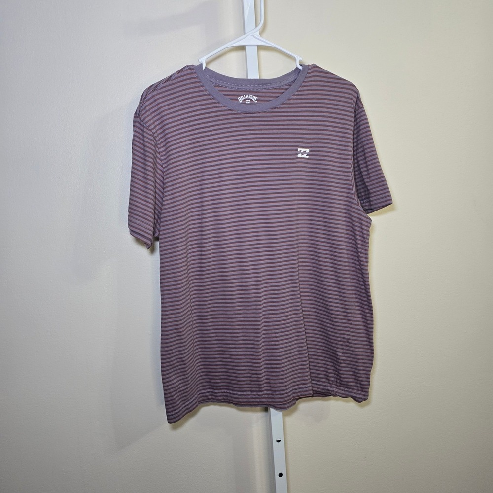 Billabong Mens Striped T Shirt Short Sleeve Purple Maroon Crew Neck Casual sz M
